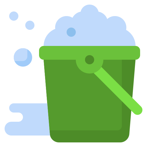 Illustration of housekeeping bucket with cleaning bubbles