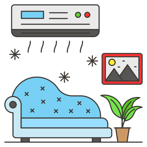 Illustration of an air conditioned hostel room with bed