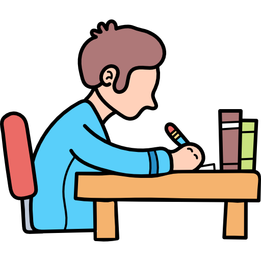 Illustration of a student writing at a study desk